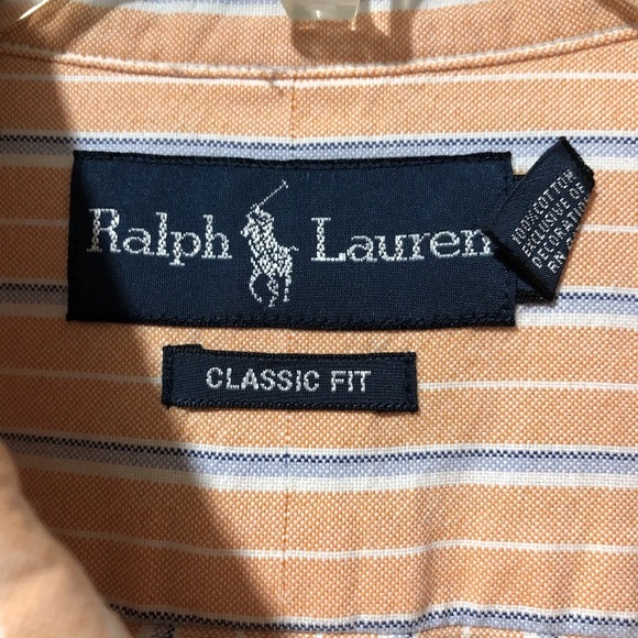 Ralph Lauren Classic Fit Shirt Men L Salmon Peach Stripe Button Down Long Sleeve - Picture 8 of 10
